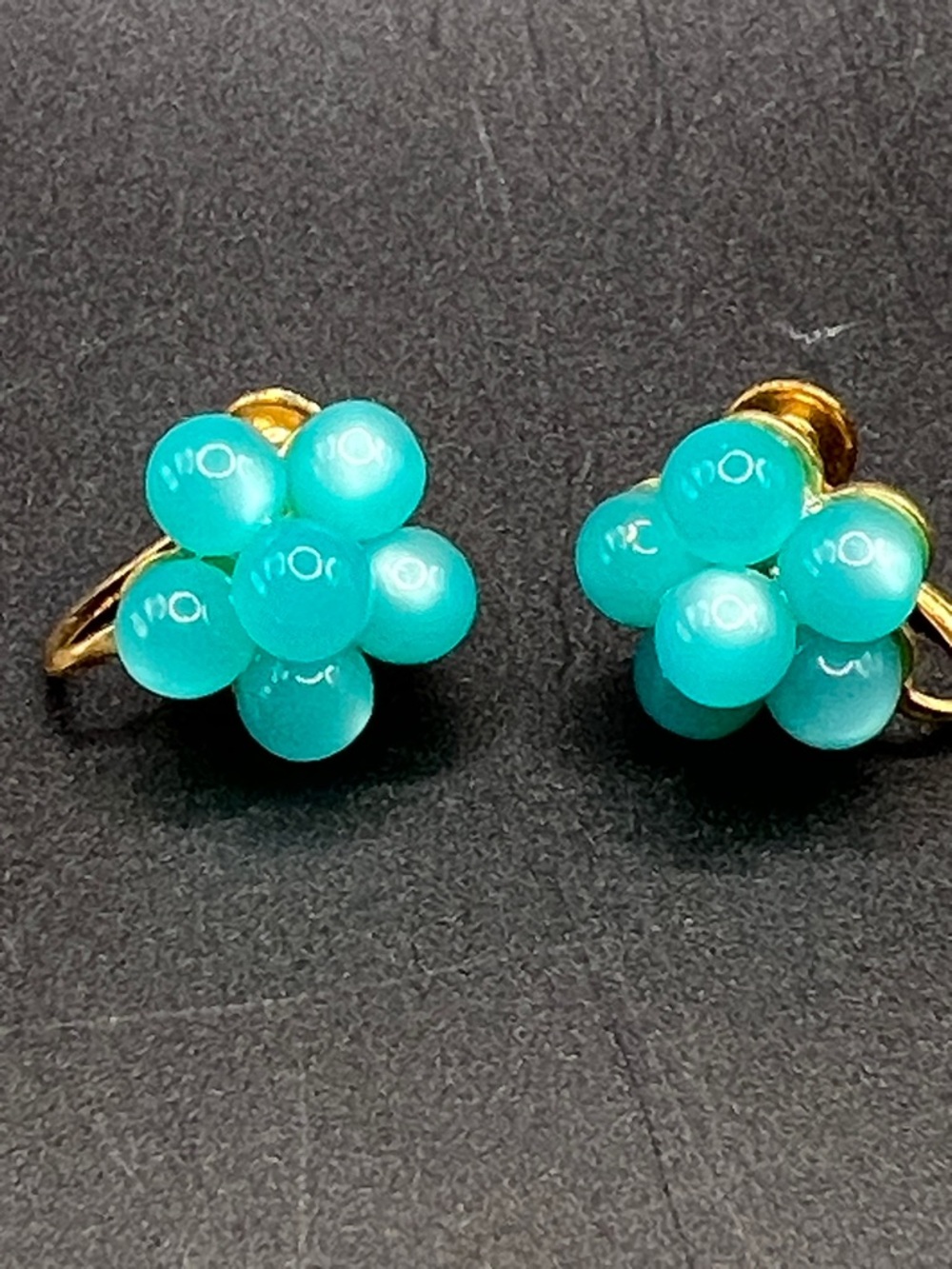 Vintage Aqua Cats Eye Cluster Earrings